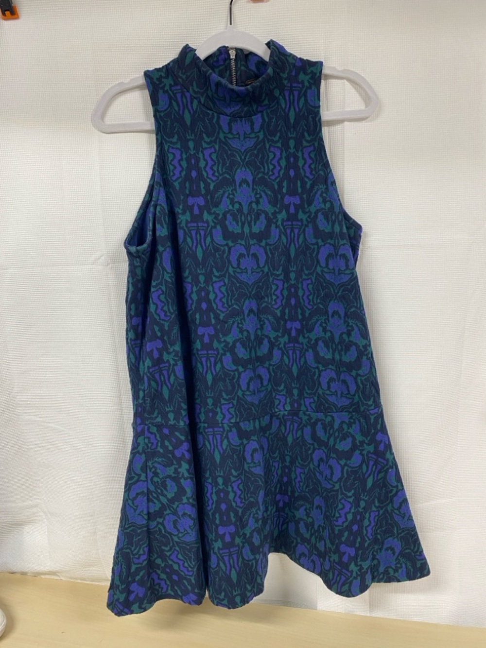Free People Sleeveless Mock Neck Mini Dress Blue Green Pattern Size M